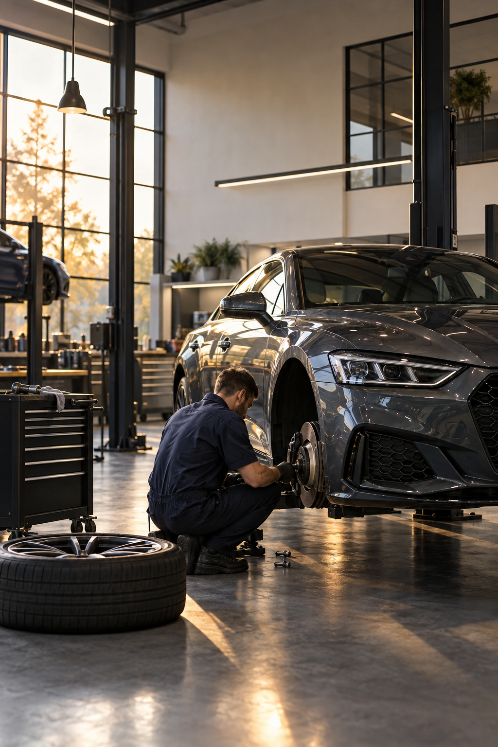 Mecánico revisando un coche en Taller Vértice